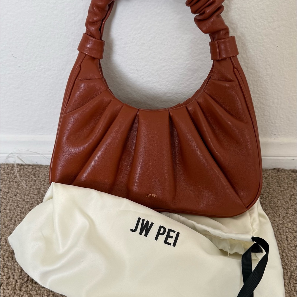 JW Pei Gabbi Ruched Hobo Handbag Vegan Leather, Brown Y2K